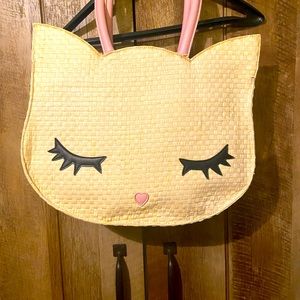 Betsy Johnson Large Straw Tote Kitten Designed